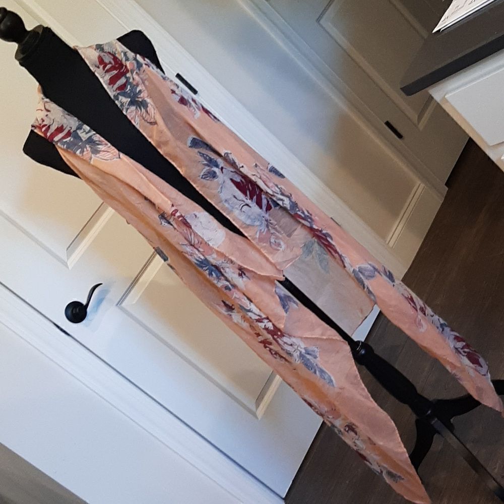 Peach with Floral Print Lightweight Flowy Cover Up